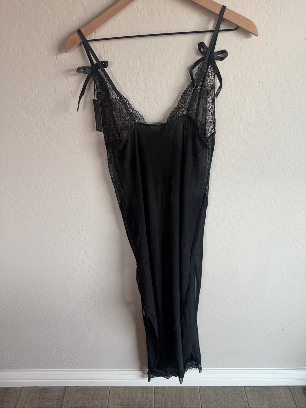 Romantic Black Lace Floral Sheer Slip Nightgown S Nwt Dark Cottagecore Gothic — image 6 of 6